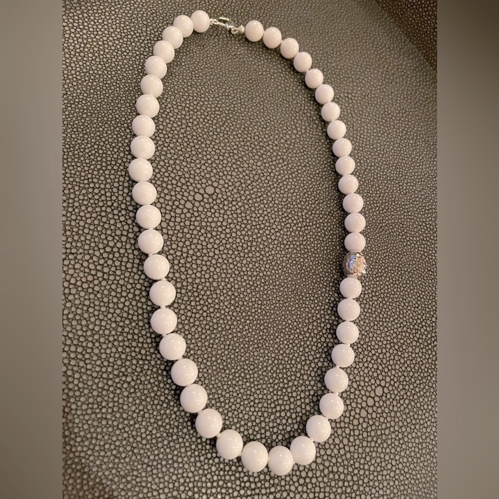 Simon Sebbag - White Jasper Beaded Necklace W/Silver Accent Bead - NWOT
